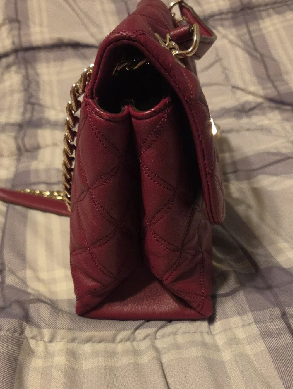 kate spade Quilted Burgundy Shoulder Bag with Gold-Tone Hardware